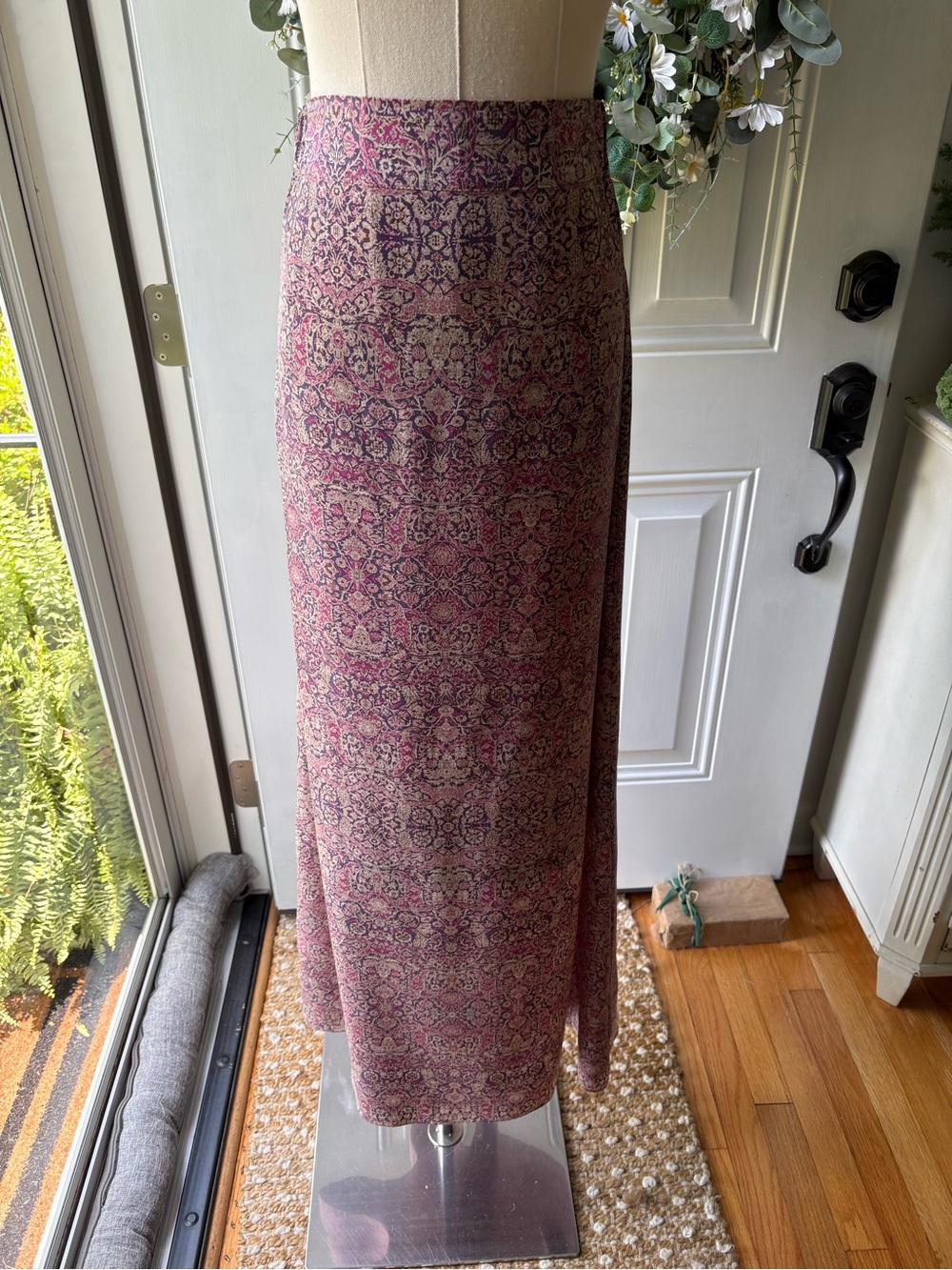 Max Studio 100% Silk Pink Paisley-Print Maxi Skirt